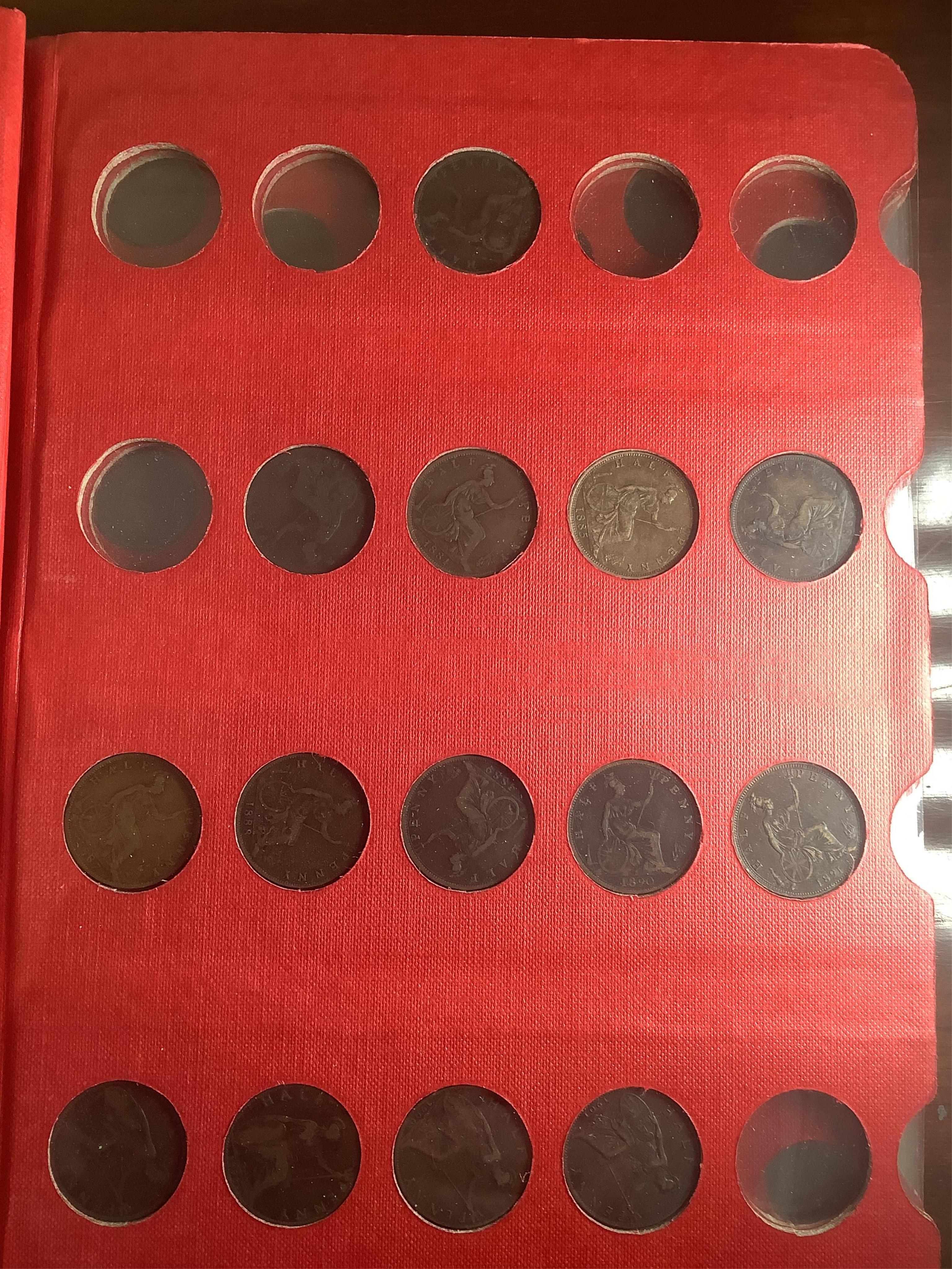 John Hill Collection., British coins, George V to Elizabeth II, eighteen bronze pennies, EF to UNC, some with lustre, Victoria, incomplete date set of bronze half pennies and farthings, 1860-1901, various grades, George